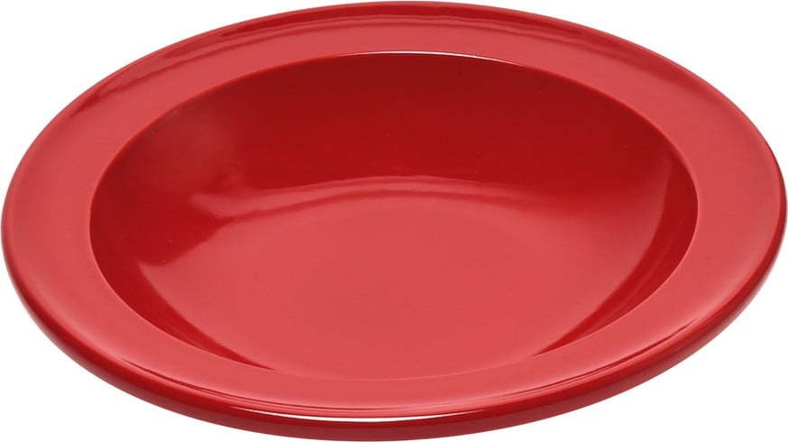 Červený keramický polévkový talíř