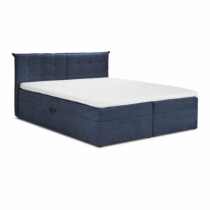 Tmavě modrá boxspring postel s úložným prostorem 160x200