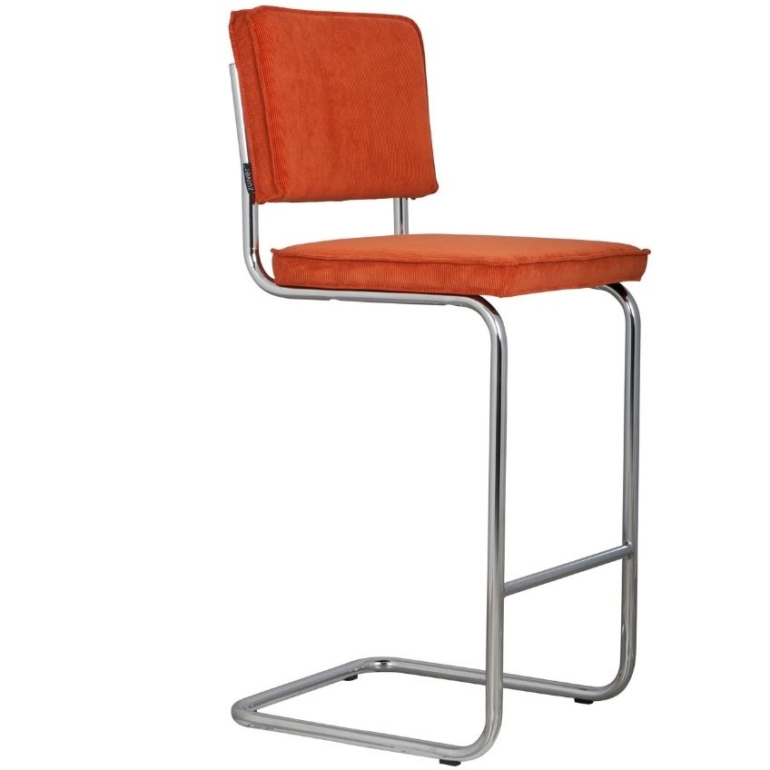 Oranžová manšestrová barová židle ZUIVER RIDGE RIB 75