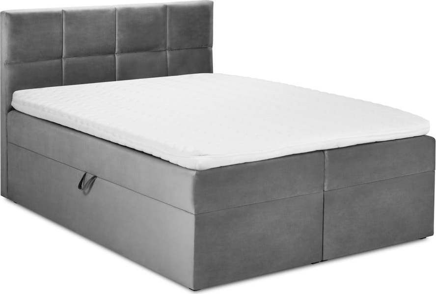 Šedá boxspring postel s úložným prostorem 160x200
