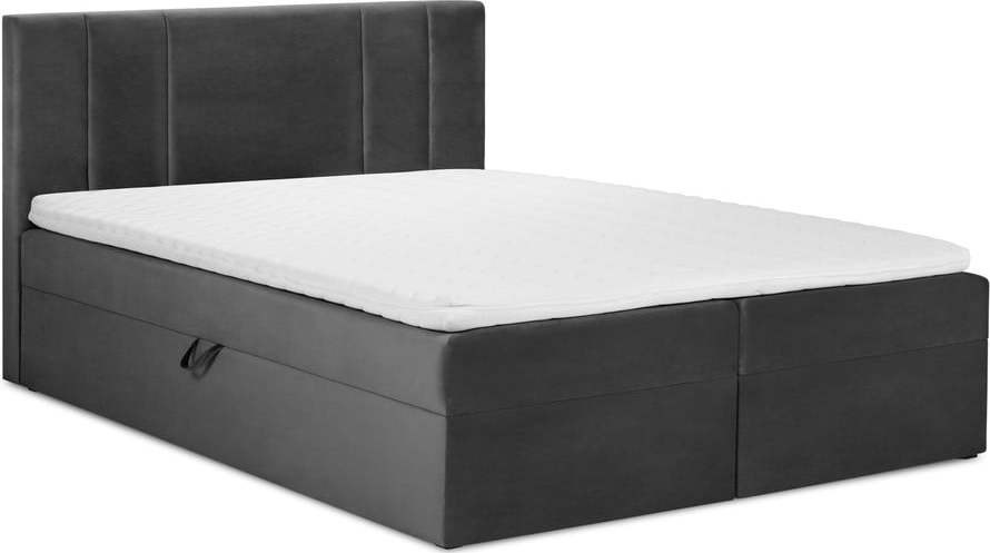 Tmavě šedá boxspring postel s úložným prostorem 160x200