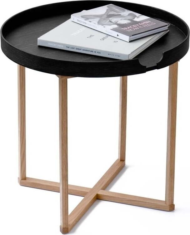 Černý odkládací stolek z dubového dřeva s