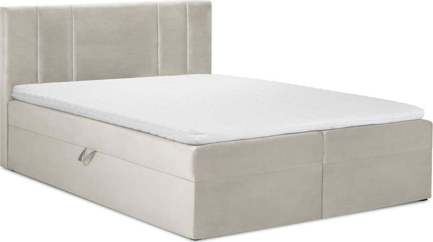 Béžová boxspring postel s úložným prostorem 180x200