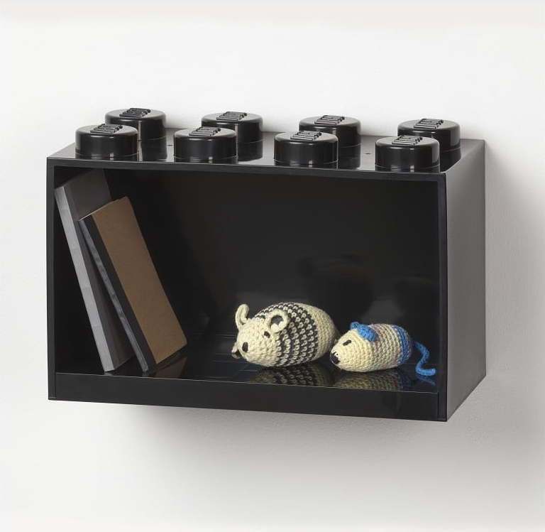 Dětská černá nástěnná police LEGO® Brick