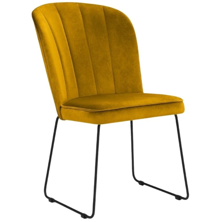 Žlutá sametová jídelní židle
