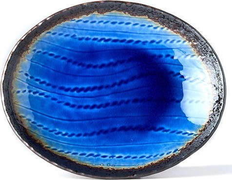Modrý keramický oválný talíř
