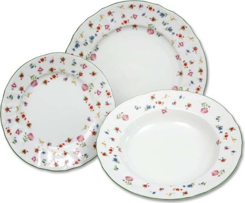 Sada 18 porcelánových talířů s motivem květin Thun