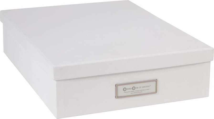 Bílý úložný box se jmenovkou na dokumenty