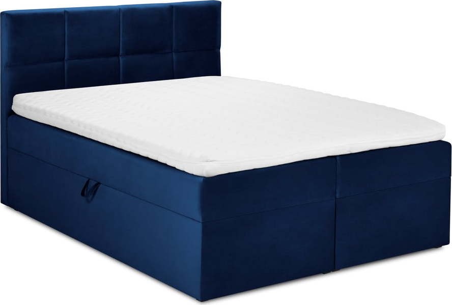 Modrá boxspring postel s úložným prostorem 200x200