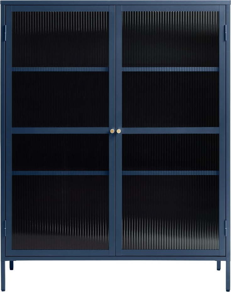 Modrá kovová vitrína Unique Furniture Bronco