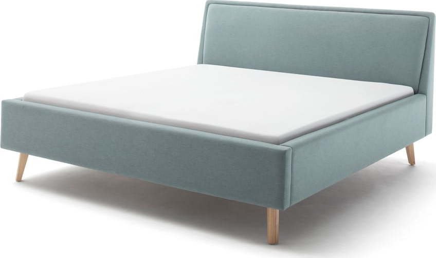 Modrošedá čalouněná dvoulůžková postel 180x200 cm