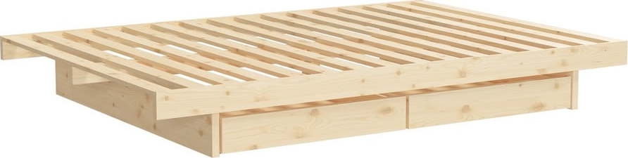 Dvoulůžková postel z borovicového dřeva s úložným prostorem