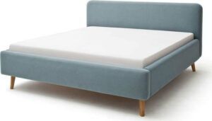 Modrošedá čalouněná dvoulůžková postel 160x200 cm