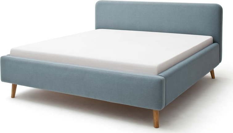 Modrošedá čalouněná dvoulůžková postel 180x200 cm