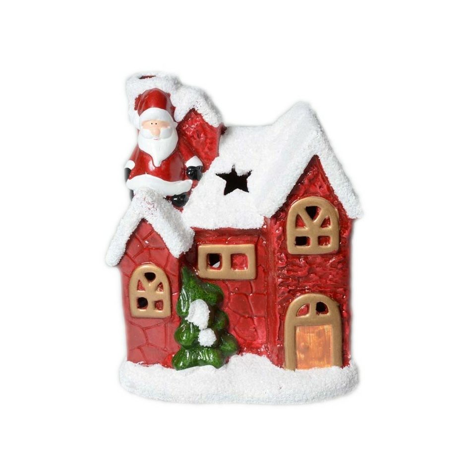 Vánoční keramický svícen Domek červená