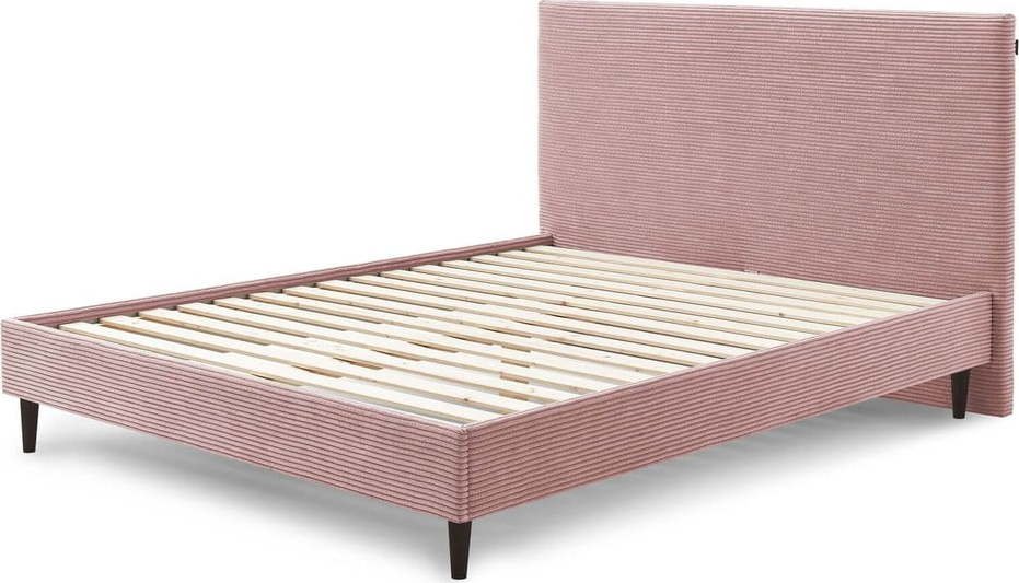 Růžová čalouněná dvoulůžková postel s roštem 160x200