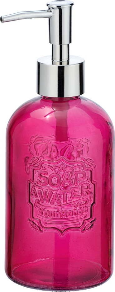 Růžový skleněný dávkovač na mýdlo