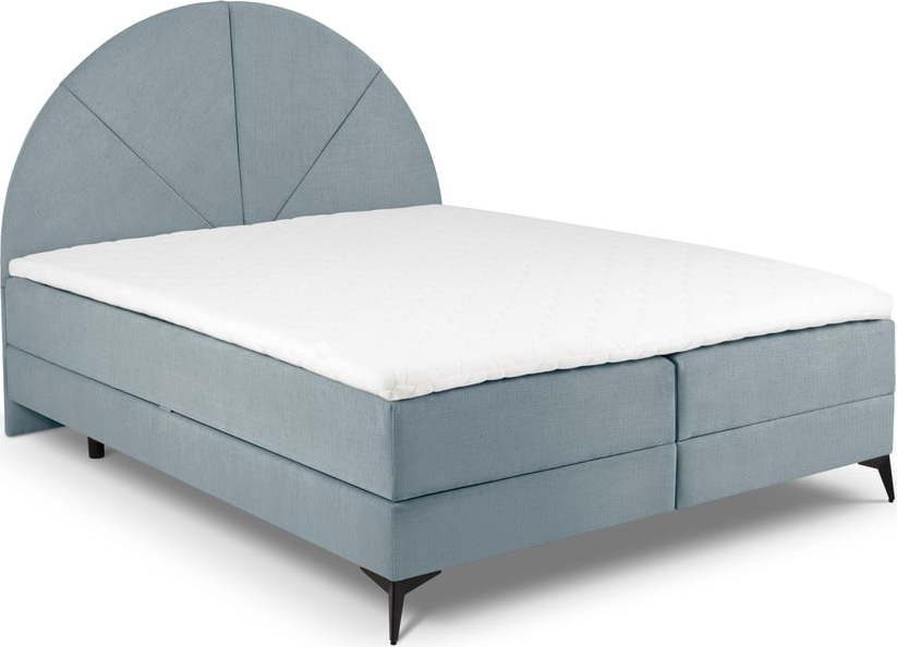 Světle modrá boxspring postel s úložným prostorem 160x200