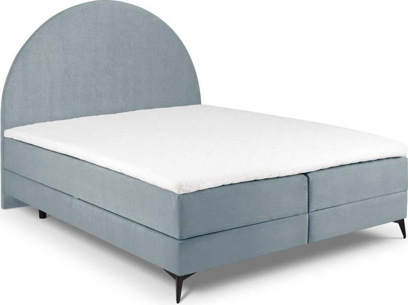 Světle modrá boxspring postel s úložným prostorem 180x200