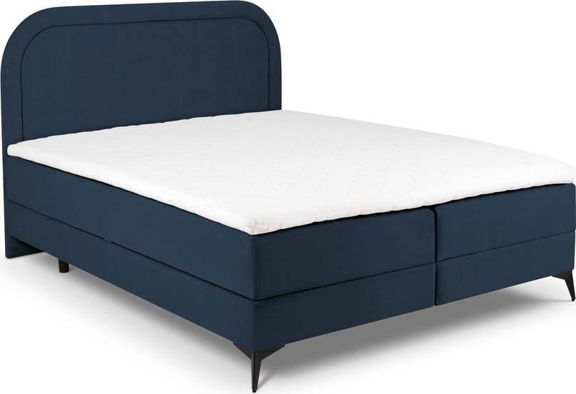 Tmavě modrá boxspring postel s úložným prostorem 160x200