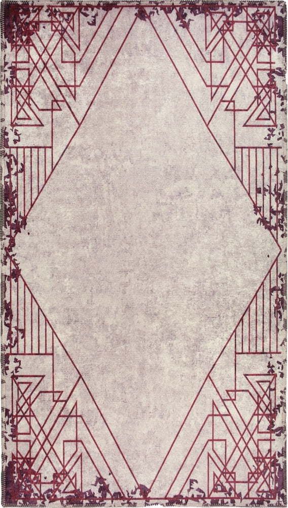 Červeno-krémový pratelný koberec 80x50 cm
