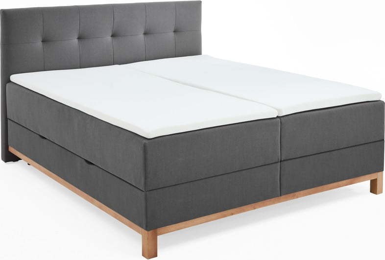 Tmavě šedá boxspring postel s úložným prostorem 180x200