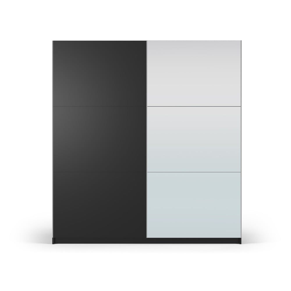 Černá šatní skříň se zrcadlem a s posuvnými dveřmi