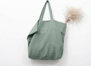 Zelená lněná nákupní taška