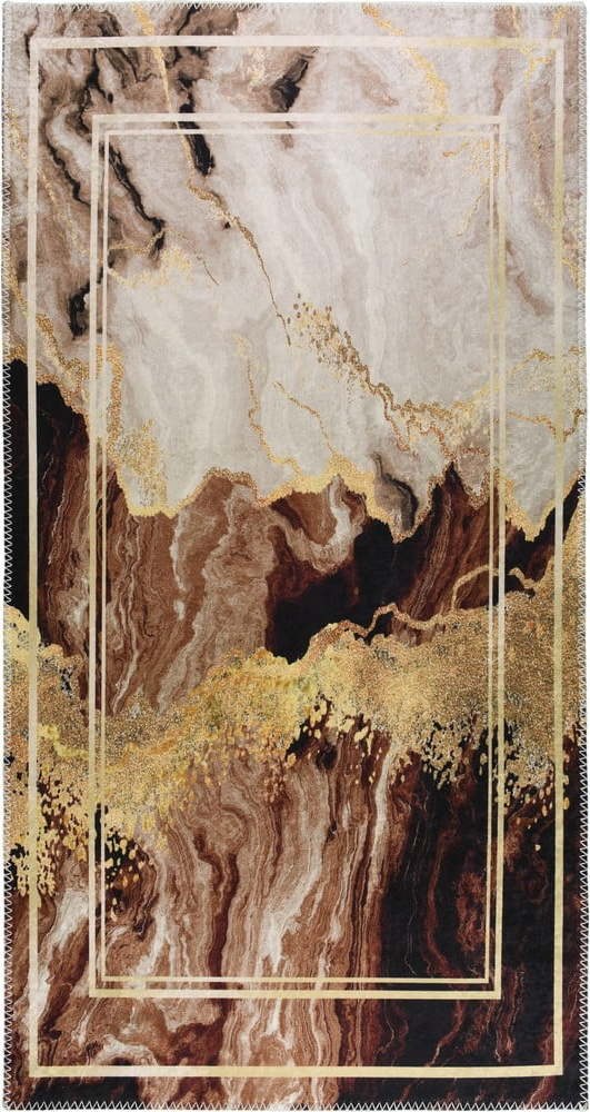 Hnědo-krémový pratelný koberec běhoun 80x200