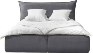Tmavě šedá čalouněná dvoulůžková postel s úložným prostorem s