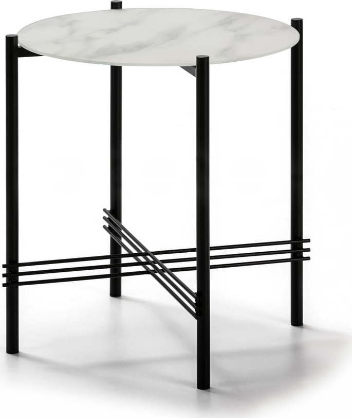 Bílo-černý odkládací stolek se skleněnou deskou