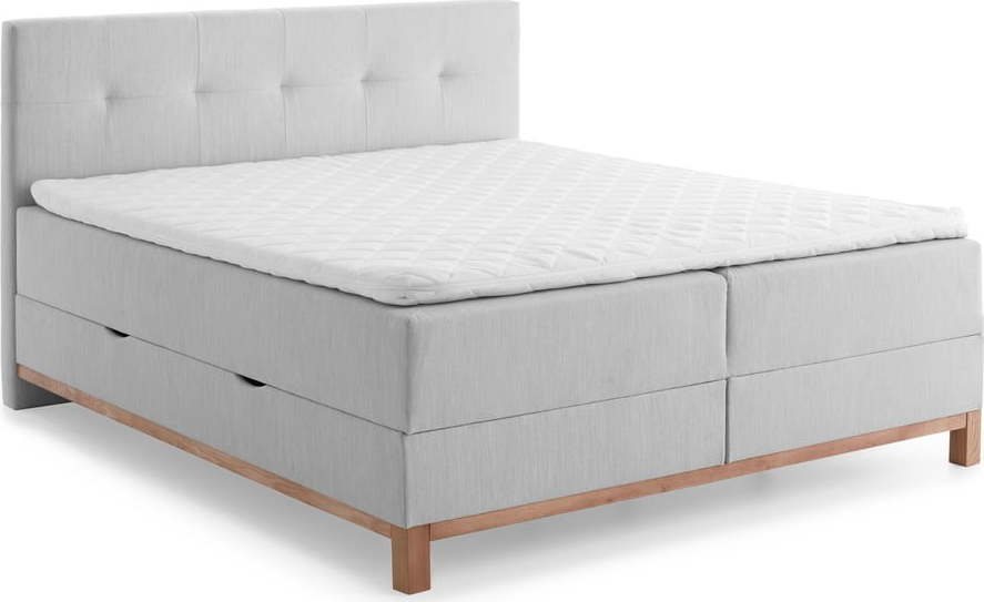 Světle šedá boxspring postel s úložným prostorem 160x200