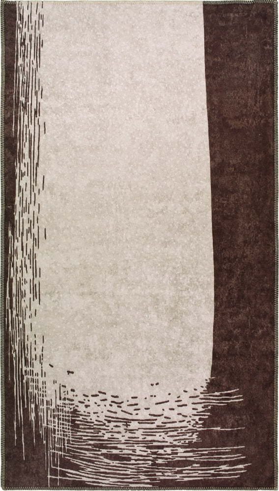 Tmavě hnědo-krémový pratelný koberec běhoun 200x80