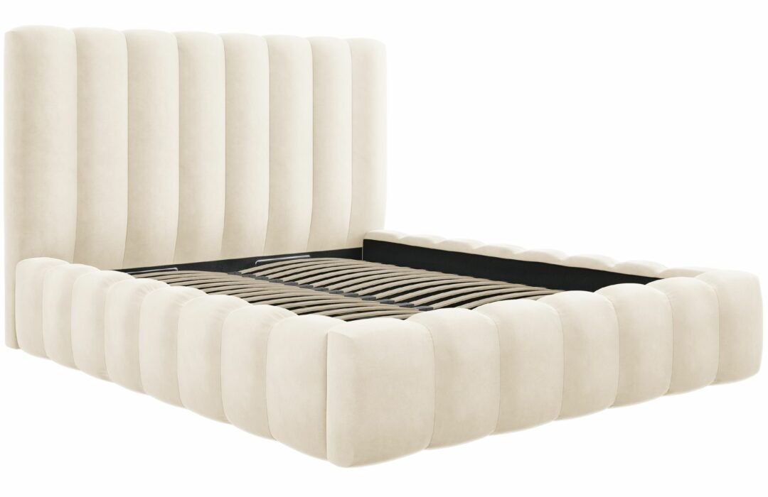 Béžová sametová dvoulůžková postel MICADONI Kelp 200 x