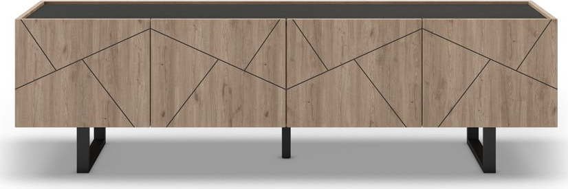 Černý/přírodní TV stolek v dekoru dubu 180x52