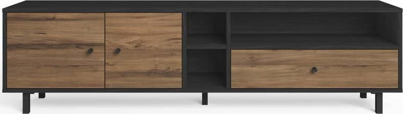Černý/přírodní TV stolek v dekoru ořechu 180x47
