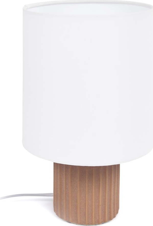 Stolní lampa s textilním stínidlem v bílo-přírodní barvě (výška