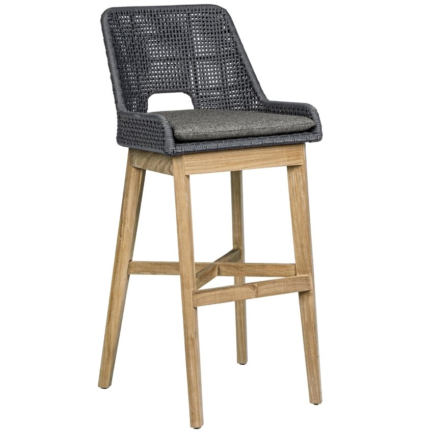 Tmavě šedá pletená zahradní barová židle