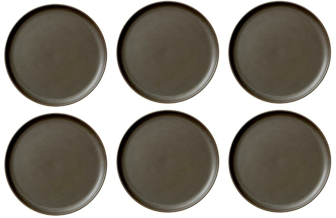 Set šesti tmavě hnědo šedých porcelánových talířů