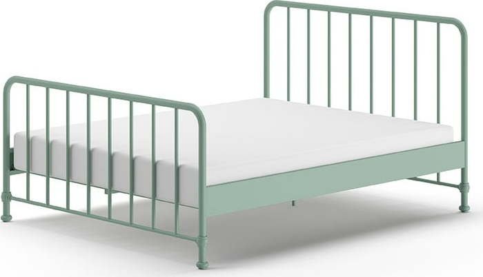 Zelená kovová jednolůžková postel s roštem 160x200