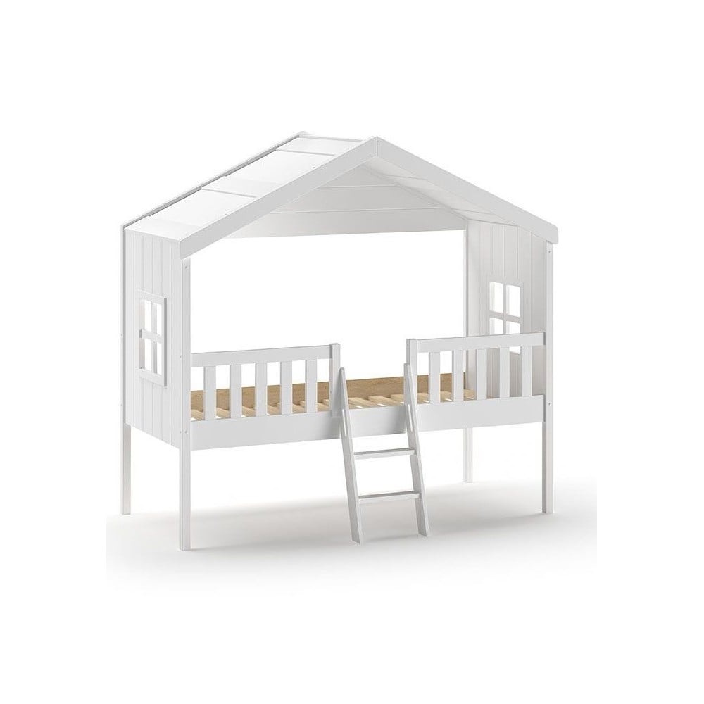 Bílá domečková vyvýšená dětská postel 90x200