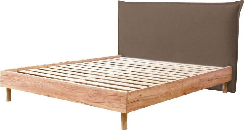 Hnědá/přírodní dvoulůžková postel s roštem 160x200 cm