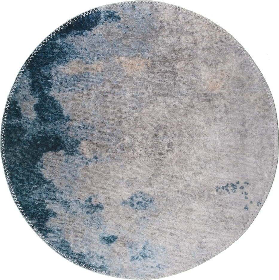 Modro-šedý pratelný kulatý koberec ø 100