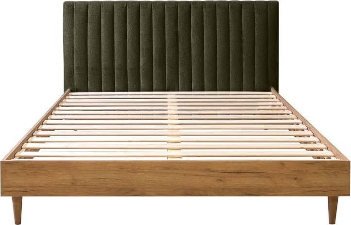 Tmavě zelená/přírodní dvoulůžková postel s roštem 180x200