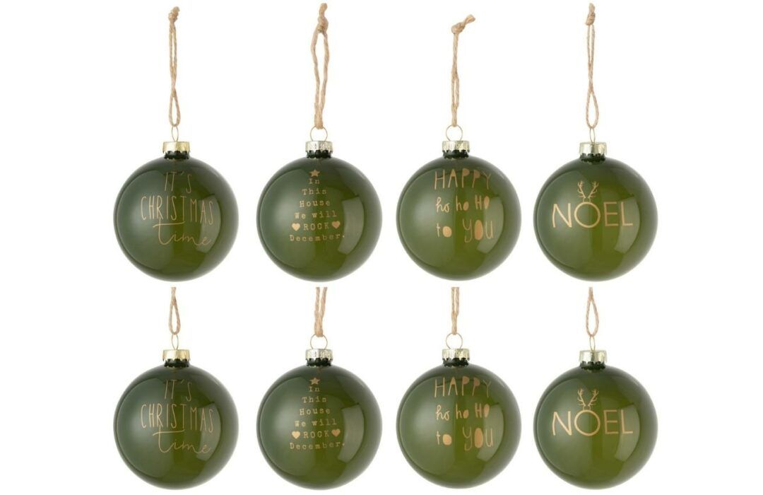 Set osmi zelených skleněných vánočních ozdob