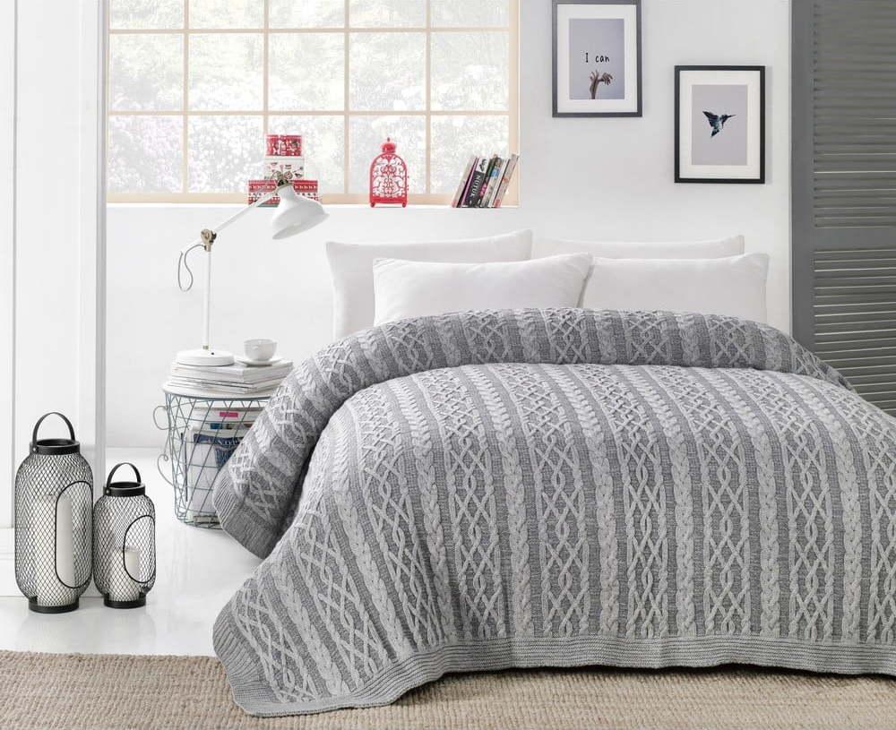 Šedý přehoz přes postel s příměsí bavlny Homemania