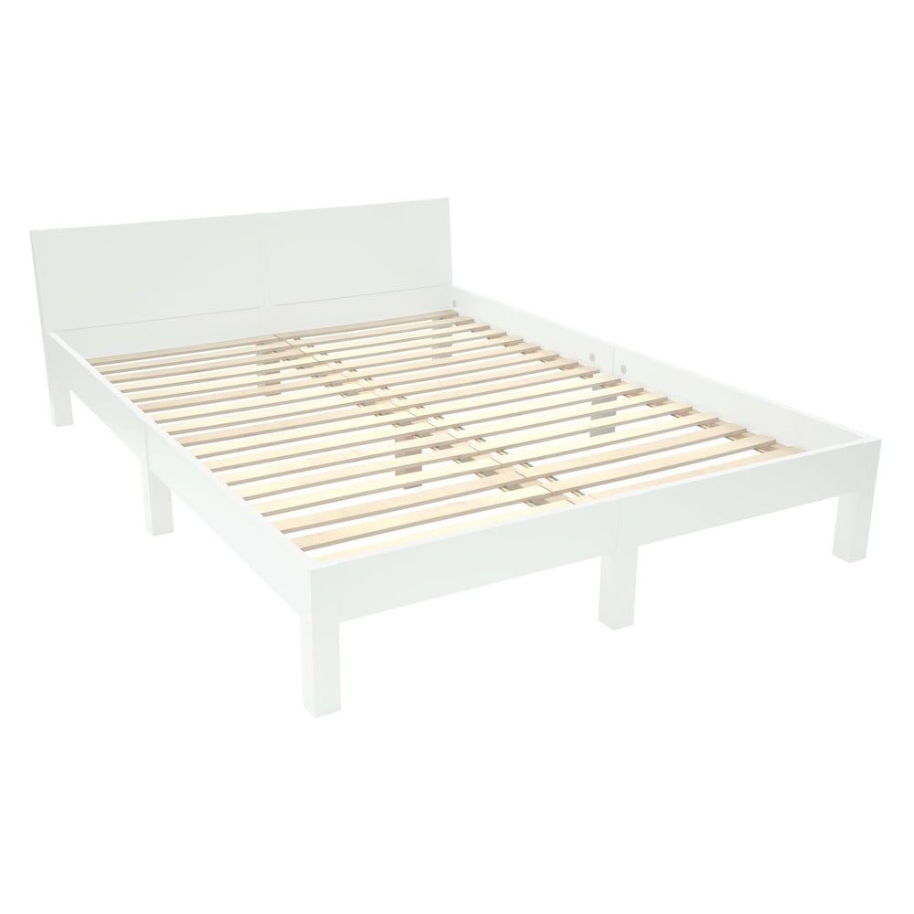 Bílá dvoulůžková postel z bukového dřeva s roštem