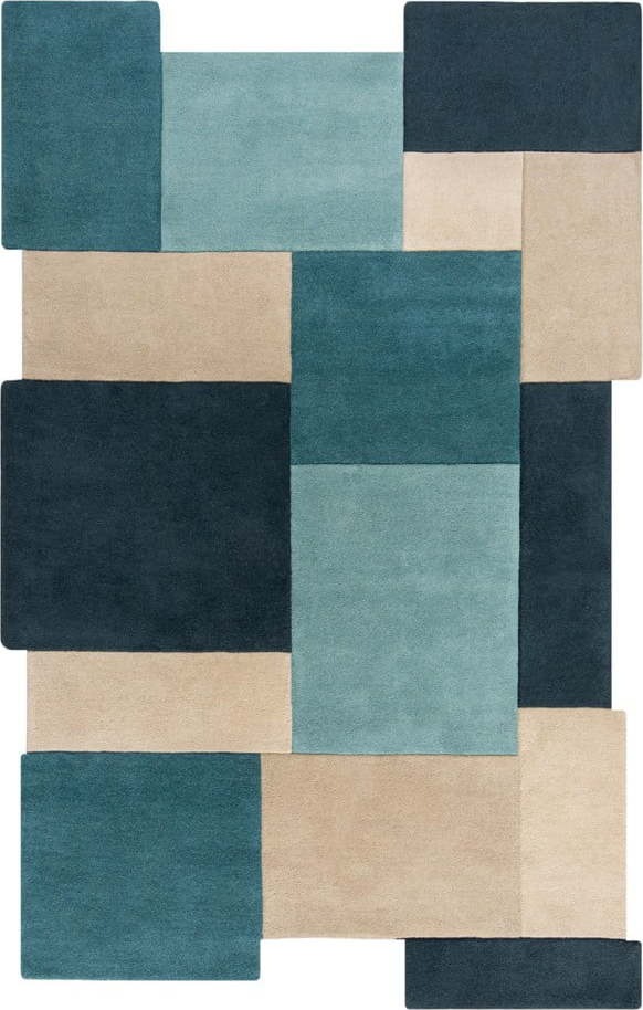 Modro-béžový vlněný koberec 290x200 cm Abstract