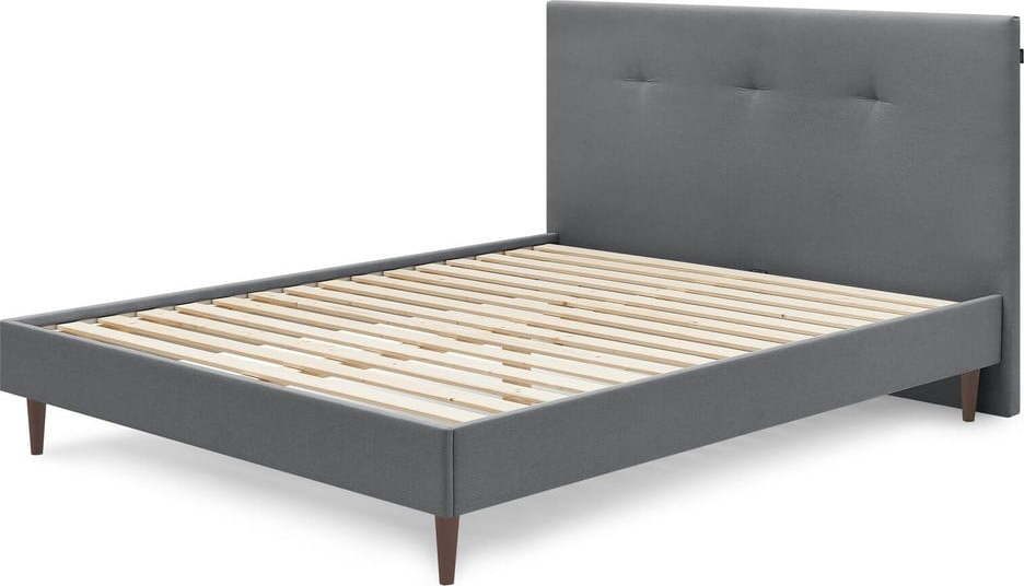 Šedá čalouněná dvoulůžková postel s roštem 160x200