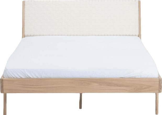 Bílá/přírodní dvoulůžková postel z dubového dřeva 140x200